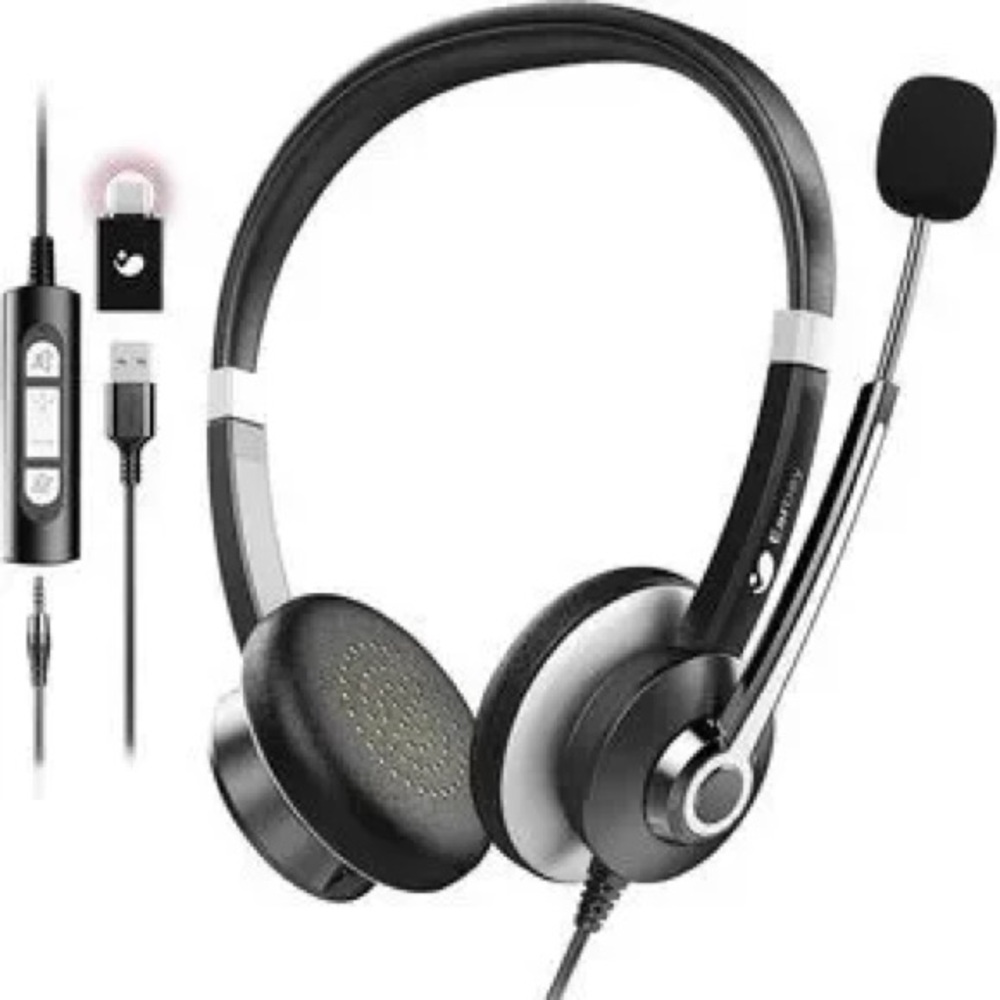 USB Headset With Microphone For Laptop, 3.5mm Jack On-Ear Headphones